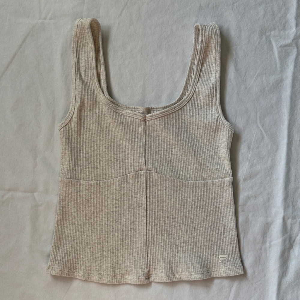 Fabletics Light Beige Ribbed Tank Top